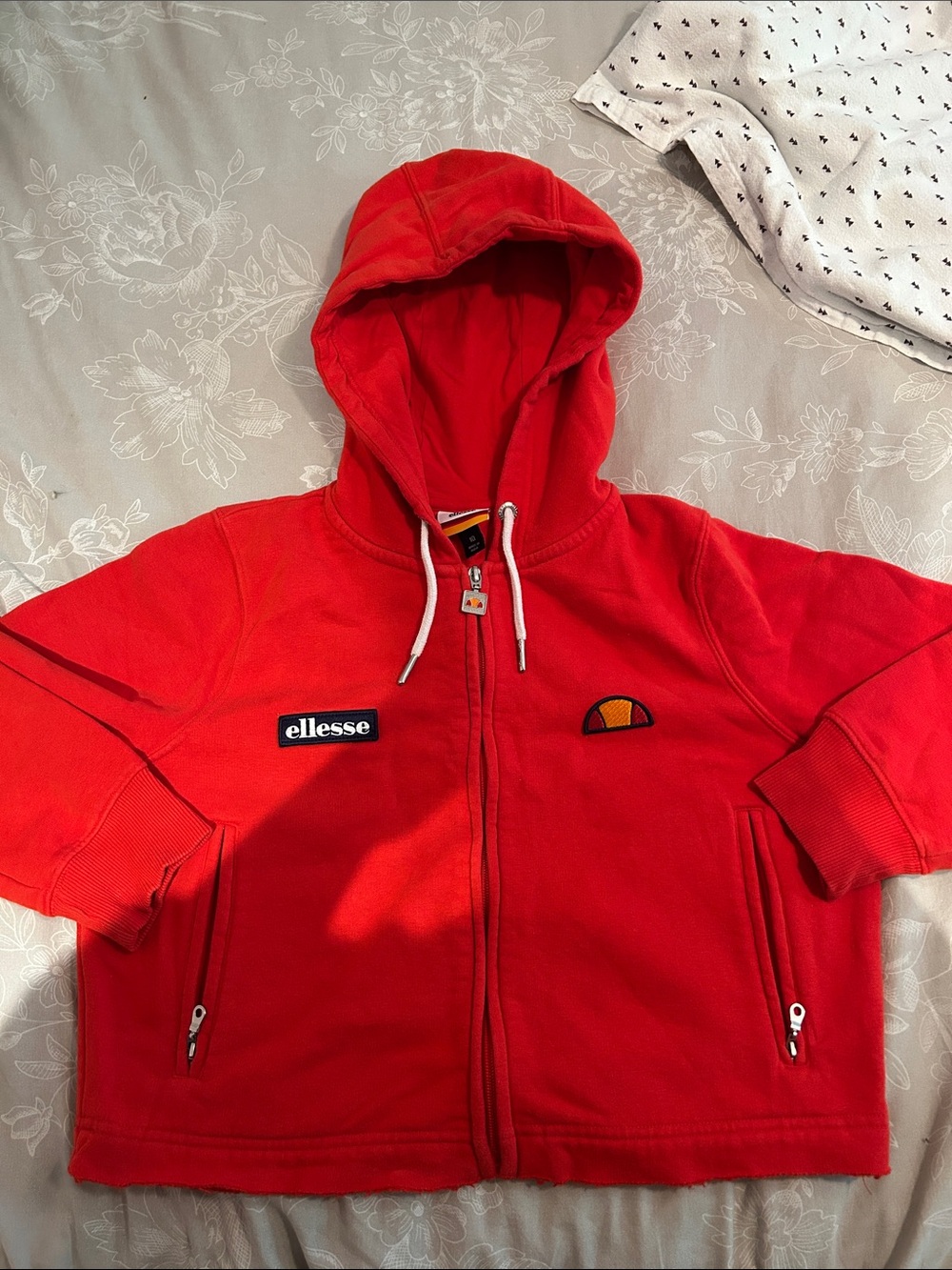 Ellesse Red Hooded Zip Sweatshirt with Logo Patches